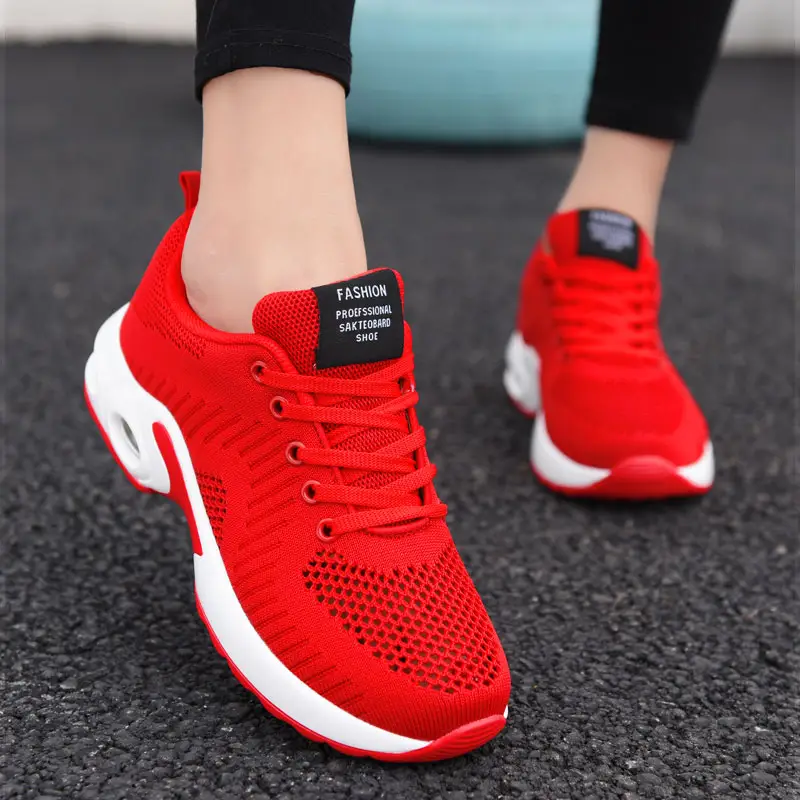 Zapatillas de plataforma para mujer, zapatos deportivos informales para correr con aumento de altura rojo 2023, zapatos para caminar de malla de primavera para mujer, Zapatos femeninos
