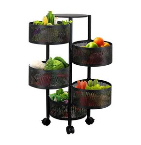 Kitchen Storage Rotatable Rack Floor Living Room Multi-Layer Movable Fruit Vegetable Snack Stand Household Shelf