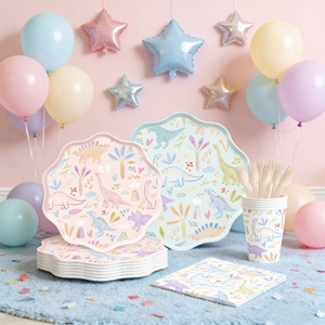 DAMAI Dinasuar Kids Birthday Party Supplies Pink Blue Dinasuars Elements Plate <b>Disposable</b> <b>Tableware</b> Paper Napkins Cups Plates - Product Image 1