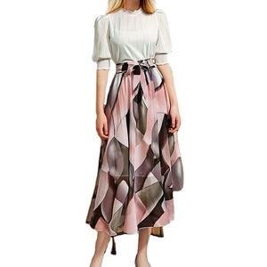 Jupes midi en mousseline à imprimé floral pour femmes, élégantes avec nœud, pour le printemps et l'été, robe de plage, taille haute, jupe décontractée pour femmes - Product Image 3