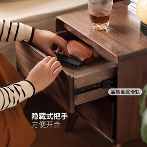 Solid Wood <b>Bedside</b> <b>Table</b> <b>Black</b> Walnut 400x350x470mm Hidden Handle Storage Cabinet For Bedroom - Product Image 1