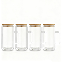 Vente en gros, Prêt à expédier : Gobelet globe à neige en verre à double paroi de 16 oz avec poignée, trou pré-percé, style verre Mason, pour eau et jus