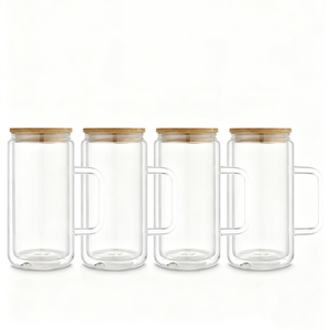 Wholesale RTS 16 oz Glass Cups Mugs <strong>Mason</strong> <strong>Jar</strong> Pre Drilled Hole Double Wall Glass Snow Globe <strong>Tumbler</strong> with Handle for Water Juice - Product Image 1