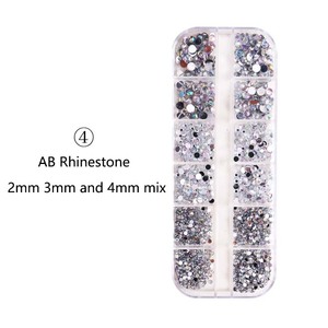 Accesorios para Uñas AB White Diamond, Acrílico de Color y Cristal con Base Plana, Caja Larga de 12 Compartimentos, Material Premium - Product Image 3