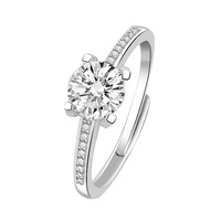 Anillo de dedo de compromiso de Plata de Ley 925 clásico Promise Moissanite Anillos de diamantes Mujeres ajustables