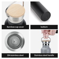 Botol vakum tutup bambu, termos dinding ganda, Stainless Steel, botol air bambu terisolasi dengan pegangan