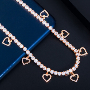 Shiny 18k Gold Plated Round Cubic Zircon Cute Romantic Love Heart Shape Chokers CZ Tennis Necklace for Women <strong>Jewellery</strong> Gift - Product Image 5