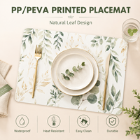 Set de table en PP PEVA avec imprimé feuilles d'eucalyptus aquarelle, imperméable, résistant à la chaleur, facile à nettoyer, protection de table naturelle