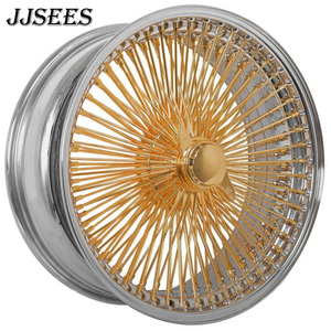 JJSEES Roues en fil d'or Roue à rayons chromée 13 14 16 20 22 24 26 pouces 5x112 5x120 5x108 5x127 pour Tesla Model Y 3 <span class=keywords><strong>Corvette</strong></span> - Product Image 1