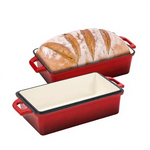 Moule à pain en fonte émaillée Northriver Casting 9x5 pouces, lot de 2 avec couvercle, résistant au four et au congélateur, robuste, rouge - Product Image 1