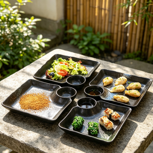 ESTICK <span class=keywords><strong>Assiette</strong></span> <span class=keywords><strong>carrée</strong></span> profonde à compartiments, style japonais minimaliste, en <span class=keywords><strong>porcelaine</strong></span> émaillée au four, compatible micro-ondes, 16-16,9 cm - Product Image 5