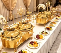 Ensemble de réchauds de buffet ronds doubles suspendus de luxe 16L en acier inoxydable pour service de buffet de banquet et restaurant