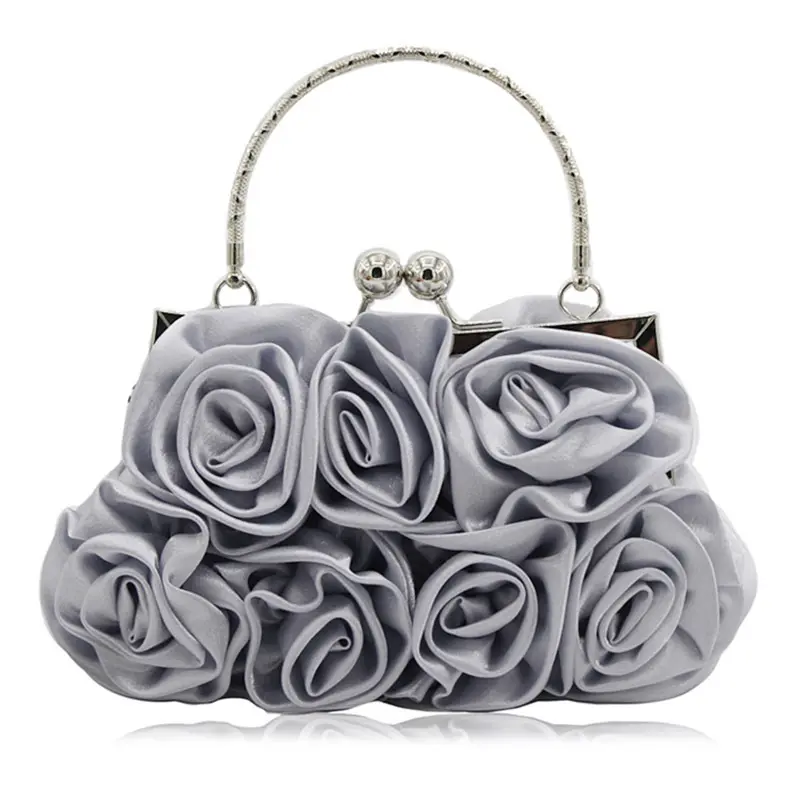 Party Prom Handbags Soft Satin Wristlet Handbag, Wedding Party Purse Rose Shaped Clutch Floral Evening Bag for women