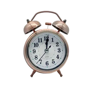 4 "red bronze twin bell clock silent clock creative retro luminous clock wholesale special wake-up device bedside students