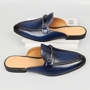 Mocassins Homme Dreamy Stark en Cuir Véritable Sans Talon, à Enfiler, Talon Bas, Mules Décontractées, Couleur Unie Bleue, Chaussures Habillées à Boucle, Tailles 38-46 - Product Image 4