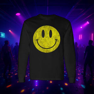 T-shirt a maniche lunghe vintage con stampa Smile effetto invecchiato, stile retrò Acidhouse anni '80 e '90 - Product Image 3