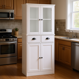 Dispensa da cucina tradizionale autoportante da 61 pollici bianca con ante soft-close e ripiani regolabili per uso domestico - Product Image 2