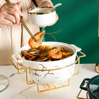 Casserole en céramique ovale nordique à double anse, chauffante, pour poisson et soupe, avec support à couverts et bougeoir, pour la maison et la salle à manger d'hôtel