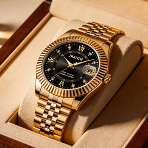 Reloj de cuarzo para hombre Jrande, esfera azul, banda de acero dorado, resistente al agua hasta 30 m, cierre desplegable analógico H9872G G - Product Image 4
