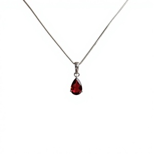 Water Drop Garnet Pendant Necklace 925 Sterling Silver <b>Snake</b> Chain Minimalist Unisex Everyday Wear Jewelry - Product Image 1