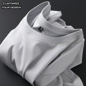 T-shirt personnalisé pour homme en coton épais, double fil, col montant, coupe oversize, manches courtes, imprimé uni, design tendance à col rond - Product Image 1