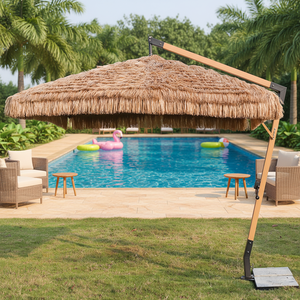 Parasol suspendu grande taille en chaume pour extérieur, personnalisé, pour plage et terrasse, avec base, résistant au vent, protection solaire - Product Image 2