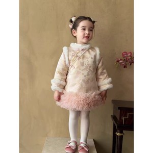 Traditional Chinese Style Winter Dress For Baby Girls New Year Outfit Princess Dress With Fur Trim And Ruffles - Product Image 4