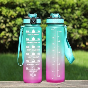 32oz Plastic Sport Gym Bottle Bpa Free Flip <b>Top</b> Cover Drink Water Bottle With Time Marker Straw Strainer - Product Image 5