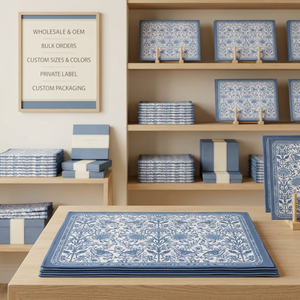 Ensemble de 4 sets de table bleus à motifs floraux, 12x18 pouces |   Sets de table en coton imprimé chinoiserie |   Table à manger vintage bohème - Product Image 6