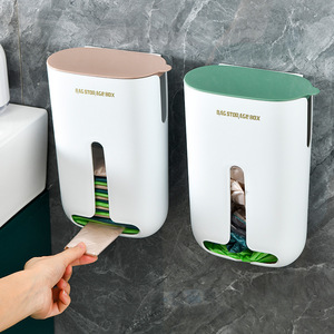 Wall Mounted Garbage Bag Storage Box With Lid Stackable Kitchen Organizer <b>Pull</b> Out Design No Drilling Required - Product Image 2