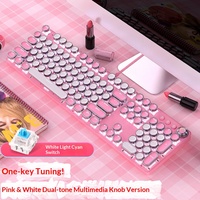 YINDIAO ZK-4 104 Keys Wired Mechanical Punk Style Cyan Switch Pure White Backlight Multimedia Knob Ergonomic Gaming Keyboard