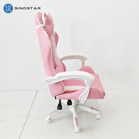 Chaise de gaming ergonomique convertible et extensible, en similicuir PU rose et blanc, pivotante, pour bureau à domicile, avec coussin lombaire, pour femmes et jeunes filles