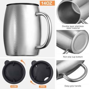Vasos de Café Personalizados con Logotipo de 14 oz para Bebidas Frías, con Tapa Antiderrames, Asa Resistente, Acero Inoxidable Aislado, Tazas de Viaje - Product Image 3