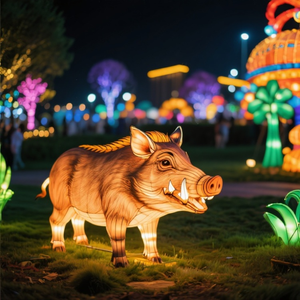 特注イノシシ屋外動物ランプ鉄骨フレームランタンクリスマスハンティングロッジ森テーマパークとハロウィーンの装飾 - Product Image 5