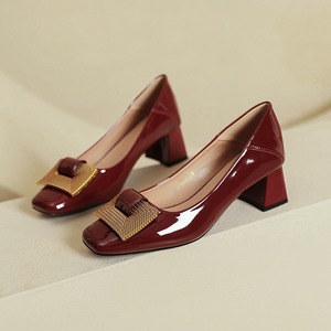 Custom <strong>Red</strong> Patent Leather Pumps Women's Square Toe Chunky High <strong>Heel</strong> Low-Cut Dress <strong>Shoes</strong> for Wedding Cocktail Party - Product Image 4