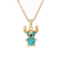 Collier Pendentif Tendance Stitch Dessin Animé en Acier Inoxydable Plaqué Or 18K avec Zirconium Unisexe, Ne Ternit Pas, Hypoallergénique