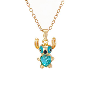 Collar con Colgante de Moda, Diseño de Dibujos Animados de Stitch, Cadena de Acero Inoxidable, Chapado en Oro de 18K, Zirconia, Unisex, Sin Decoloración, Sin Alergias - Product Image 6