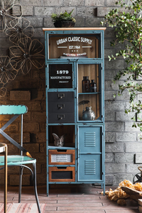 Mueble <span class=keywords><strong>Bar</strong></span> Rústico Antiguo de Metal para el Hogar, Estilo Clásico, Aparador Alto de Madera Maciza, Puertas Corredizas de MDF, Características Ajustables, Uso en la Cocina - Product Image 6