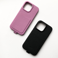 Coque de téléphone en cuir de vache véritable avec anneau de support de carte pour iphone 13 14 pro