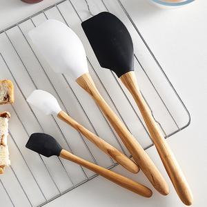 Nhà Tự Nhiên Không Dính Nấu Ăn Nướng Spoonula Jar <span class=keywords><strong>Scraper</strong></span> Silicone Thìa Với Ô Liu Gỗ Xử Lý - Product Image 1