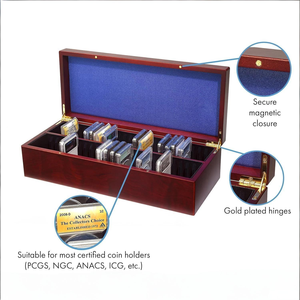 Boîte de rangement en <span class=keywords><strong>bois</strong></span> <span class=keywords><strong>massif</strong></span> à 2 rangées, pour support de pièces de monnaie certifiées PCGS NGC, boîte de rangement pour pièces de monnaie - Product Image 4