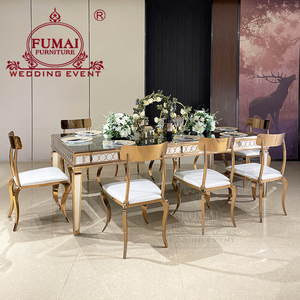 Table de banquet élégante FUMAI avec cadre en métal doré et plateau en verre trempé pour les événements d'hôtel et de mariage - Product Image 2