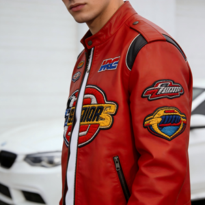 جاكيت جامعي من الجلد عالي الجودة مع تطريز حروف وسحاب، تصميم على طراز البومبر للدراجات النارية وملابس الشارع - Product Image 4