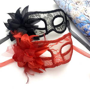 Máscara de ojos de media cara para adultos, estilo Venecia, para Halloween, con <span class=keywords><strong>tela</strong></span> brillante y flores de hilo, máscara de plástico - Product Image 1