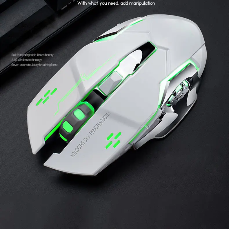 Ratón óptico portátil recargable de 2,4G para Gaming, Mouse inalámbrico con botones laterales, Usb, 6D, RGB, Led brillante, Rgp