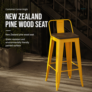 Modern Industrial Bar <strong>Stool</strong> with Silver Metal Frame and Wood Grain Seat High Cafe <strong>Dining</strong> Chair for Loft Bar Use - Product Image 4