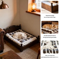 Lit pour animaux de compagnie vintage et chaud, niche en bois massif, style américain, pour chats et chiens d'intérieur, toutes saisons