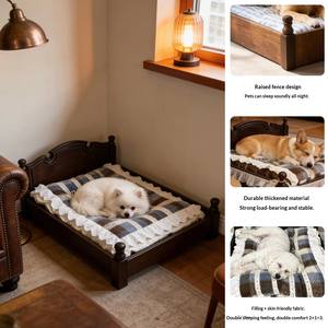 เตียงสัตว์เลี้ยงวินเทจอบอุ่น บ้านไม้จริงสไตล์อเมริกัน สำหรับแมวและสุนัขในบ้าน ใช้ได้ทุกฤดู - Product Image 1