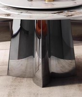 Table à manger ronde en pierre frittée, plateau tournant, aspect marbre, piétement en métal en forme de X, étanche, pour la maison, l'hôtel, la salle à manger, le comedor