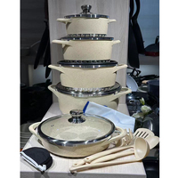 Batterie de Cuisine Effet Granit Grise 17 Pièces, Antiadhésive en Aluminium Moulé Sous Pression, Kit d'Ustensiles Robuste et Durable, Lavable au Lave-Vaisselle
